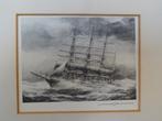 prent van een windjammer, zeilschip in passe partout, Gebruikt, Verzenden, Voor 1940, Prent