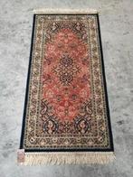 Vintage Perzisch vloerkleed terra blauw wol franjes 69x136cm