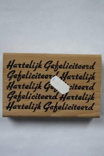Schudstempel Hartelijk Gefeliciteerd 11x6,5cm, Ophalen of Verzenden, Nieuw, Houten stempel