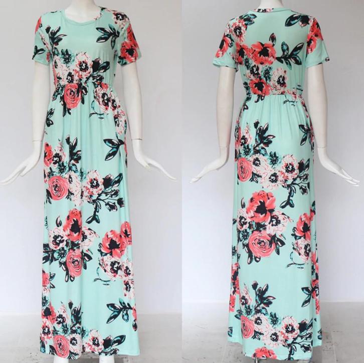 Lange groene zomer bloemen jurk boho maxi lente dames, Kleding | Dames, Jurken, Nieuw, Maat 38/40 (M), Groen, Onder de knie, Verzenden