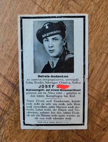 Sterbebild WW2 Matroos duitse Mijnenruimer Kriegsmarine Kiel beschikbaar voor biedingen