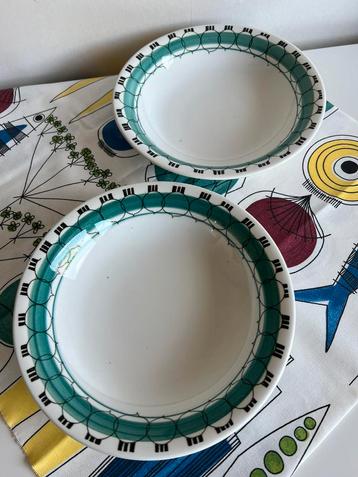 Vintage 2 Rörstrand Picknick Soepbord Groen Ui M.Westman 50s beschikbaar voor biedingen