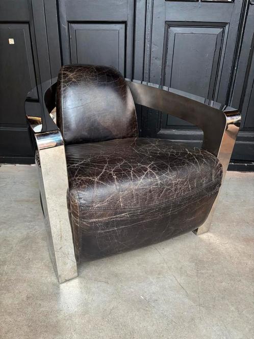 Timothy Oulton Aviator Fauteuil Izgs, Huis en Inrichting, Fauteuils, Gebruikt, Leer, Metaal, 50 tot 75 cm, 75 tot 100 cm, Ophalen of Verzenden
