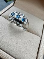 14k Gouden Saffier en Diamanten Ring, Sieraden, Tassen en Uiterlijk, Ringen, 18 tot 19, Blauw, Ophalen of Verzenden, Zo goed als nieuw