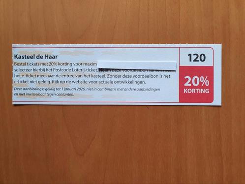 Kasteel de Haar 20% korting maximaal 4 personen, Tickets en Kaartjes, Kortingen en Cadeaubonnen, Drie personen of meer, Overige typen