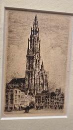 Drie antieke etsen Antwerpen ingelijst, Antiek en Kunst, Kunst | Etsen en Gravures, Ophalen of Verzenden