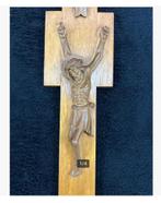 Antiek religieus beeld Jezus aan kruis, zeer oud, 35 x 11 cm, Antiek en Kunst, Ophalen of Verzenden