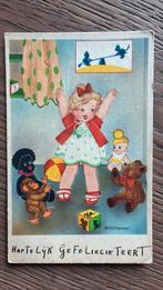 Willy Schermele.Meisje met speelgoed.Donkere pop,beer,aap, Ophalen of Verzenden, 1920 tot 1940, Gelopen