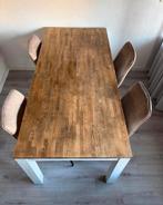 Houten eettafel met 4 suède stoelen, Ophalen, Gebruikt, Eikenhout, 50 tot 100 cm