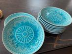 10 prachtige blauw groene grote borden, Antiek en Kunst, Ophalen