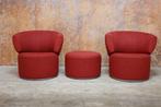 ZGAN 2 rode Rolf Benz 684 design draaifauteuils met poef, Leolux, Leolux, Design, 75 tot 100 cm