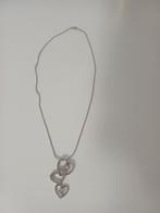 Zilveren Ketting met Hartjes Hanger, Met strass, Ophalen of Verzenden, Zo goed als nieuw, Zilver