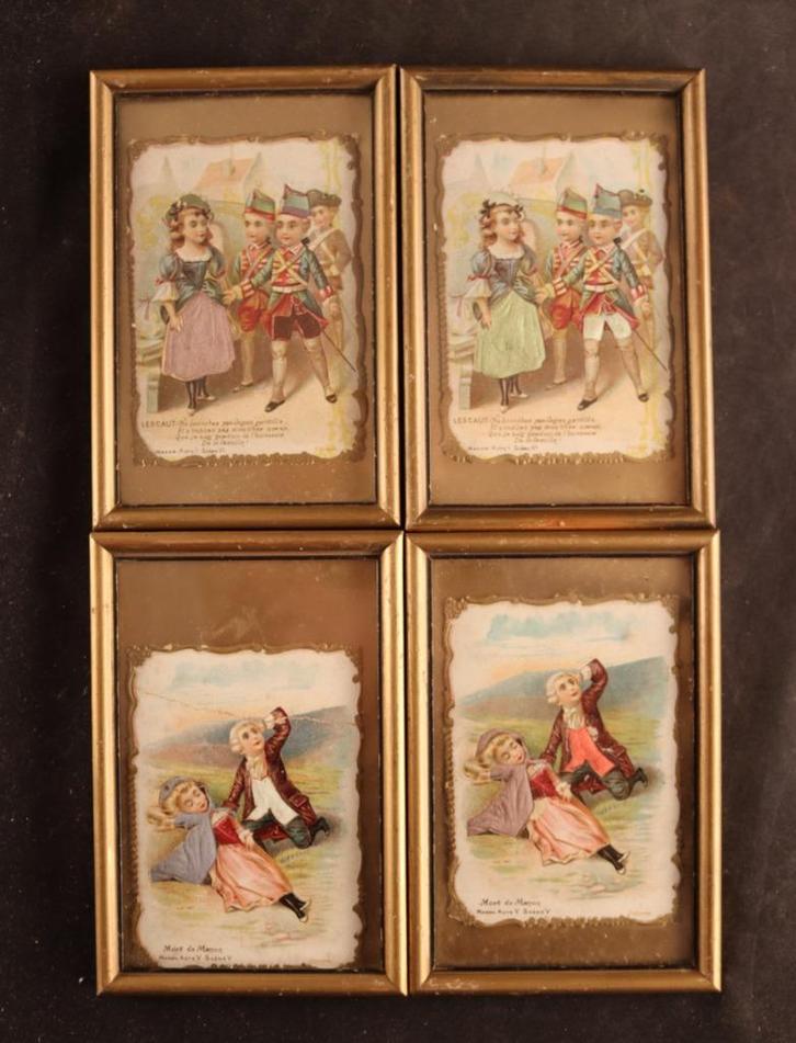 Vier antieke ingelijste prentjes, Antiek en Kunst, Antiek | Overige Antiek, Verzenden