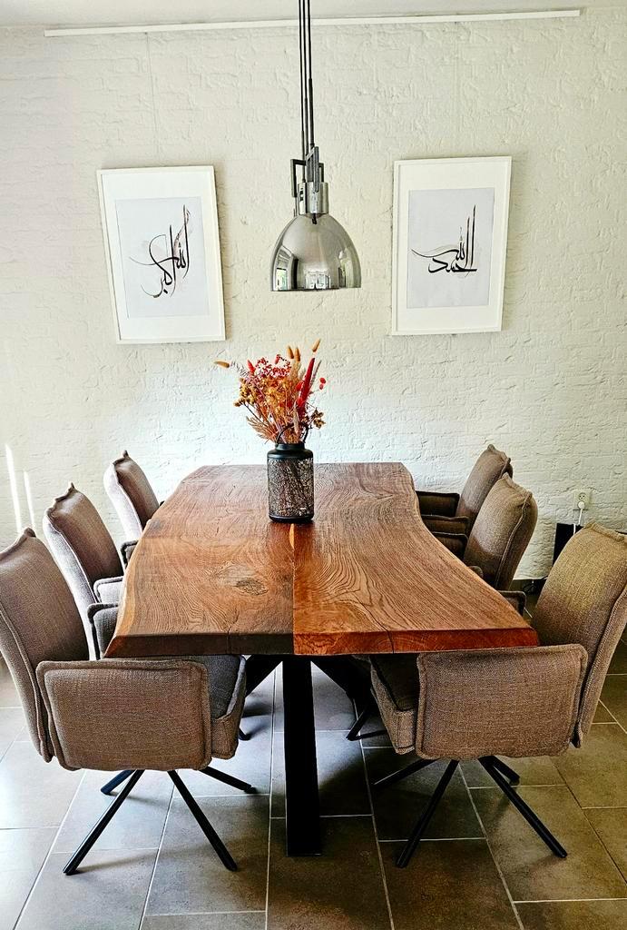 Massief Eiken Eettafel 260x100cm en 6 stoelen, Huis en Inrichting, Tafels | Eettafels, Gebruikt, 100 tot 150 cm, 200 cm of meer