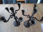 brocante 2 oude bronskleurige kandelaars voor 5 kaarsen, Antiek en Kunst, Ophalen of Verzenden