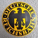 Gebold rond emaille Deutsche Reichsbahn geel 15 cm, Ophalen of Verzenden, Zo goed als nieuw, Trein, Overige typen