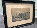 Oude zeefdruk van haven, Antiek en Kunst, Kunst | Schilderijen | Klassiek, Ophalen