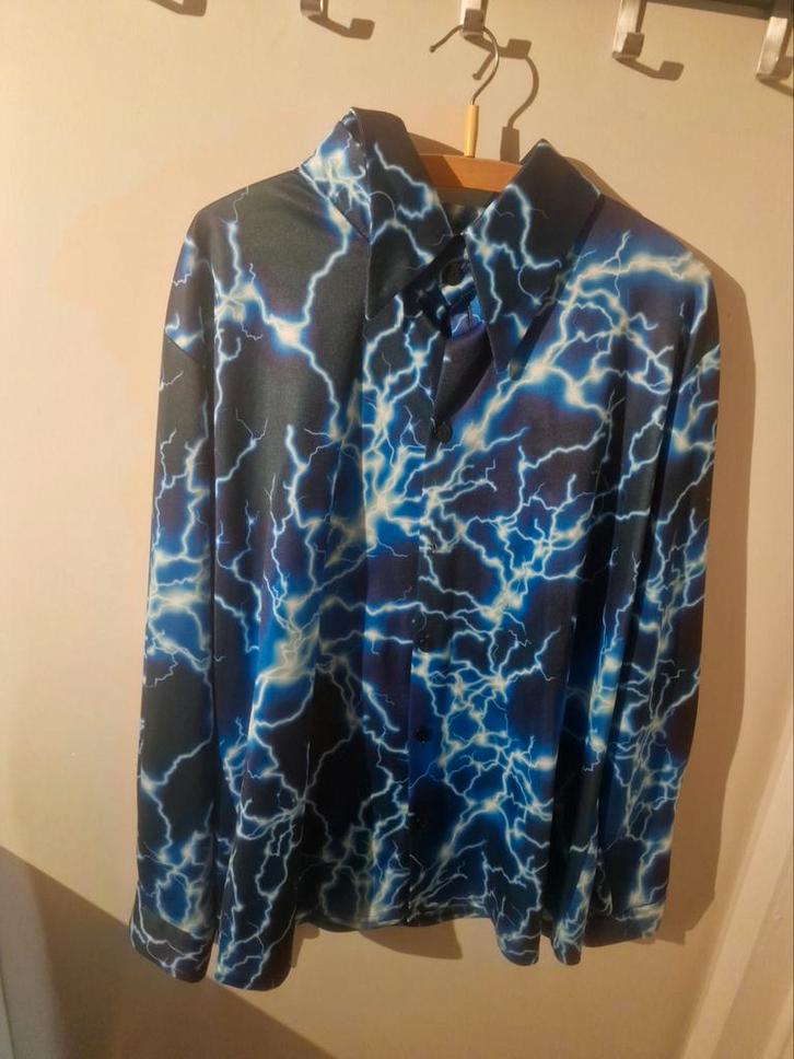 Bliksemjas Heren XL - Oldschool Hardstyle Carnaval, Kleding | Heren, Overhemden, Zo goed als nieuw, Halswijdte 43/44 (XL), Blauw