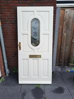 Hardhouten voordeur met glas in lood dubbelglas 92.5 x201.5, Doe-het-zelf en Verbouw, Deuren en Horren, Gebruikt, 80 tot 100 cm