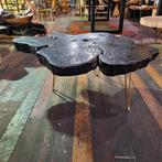Zwart geblakerde salontafel, 50 tot 100 cm, Rond, Nieuw, Minder dan 50 cm
