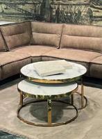 Nieuw in verpakking, tweedeling gouden marmer salontafels, Verzenden, Nieuw