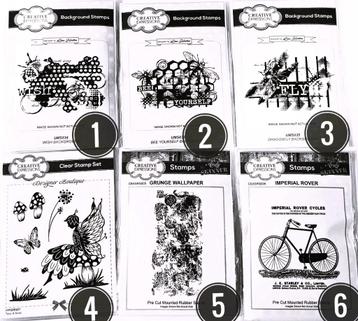Keuze uit 6 stempels diverse thema's Creative Expressions beschikbaar voor biedingen