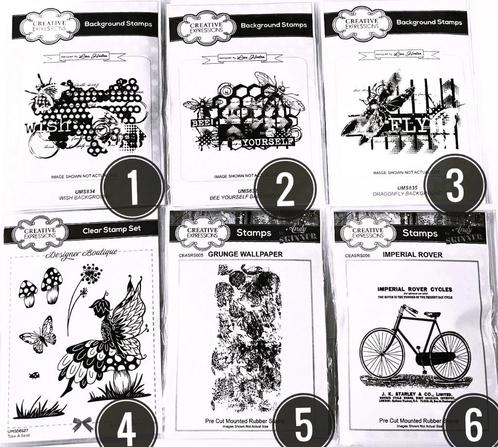 Keuze uit 6 stempels diverse thema's Creative Expressions, Hobby en Vrije tijd, Stempelen, Nieuw, EZ-mounted stempel, Ophalen of Verzenden