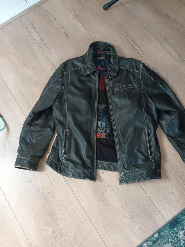 Vintage Leren Jas - Maat 56 xxl, Kleding | Heren, Jassen | Winter, Gedragen, Maat 56/58 (XL), Zwart, Ophalen of Verzenden