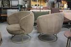 2 x fauteuil Xelena PTMD stof velvet groen & zand, Ophalen, Gebruikt, Metaal, 75 tot 100 cm