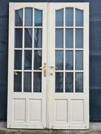 Antieke dubbele deur ensuite deuren glas ruitjes paneel hout, Gebruikt, Binnendeur, Ophalen of Verzenden, Glas