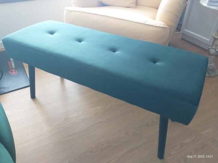 Fluweel donkergroen bankje, Huis en Inrichting, Banken | Voetenbanken en Poefen, Gebruikt, Minder dan 50 cm, 75 tot 100 cm, Rechthoekig