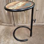 Bijzettafel hout metaal in hoogte verstelbaar, Ophalen, Minder dan 55 cm, Gebruikt, Rond