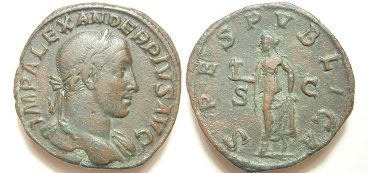 Romeinse munt Severus Alexander Æ Sestertius SPES PVBLICA SC, Postzegels en Munten, Munten | Europa | Niet-Euromunten, Losse munt