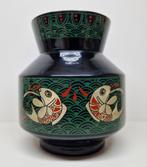 Japans vaasje lakwerk op hout met Koi en Seigaiha decor., Ophalen of Verzenden