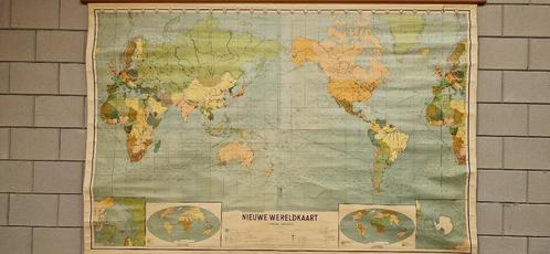 Oude schoolkaart van  de nieuwe Wereld, Antiek en Kunst, Antiek | Schoolplaten, Aardrijkskunde, Ophalen of Verzenden