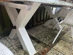 Wit metalen frame, tuintafel, Ophalen of Verzenden, Gebruikt, Rechthoekig, Hout