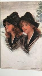 Meisjes,lang haar,hoed. in de sneeuw. Philip BOILEAU. 1929, Gelopen, Verzenden