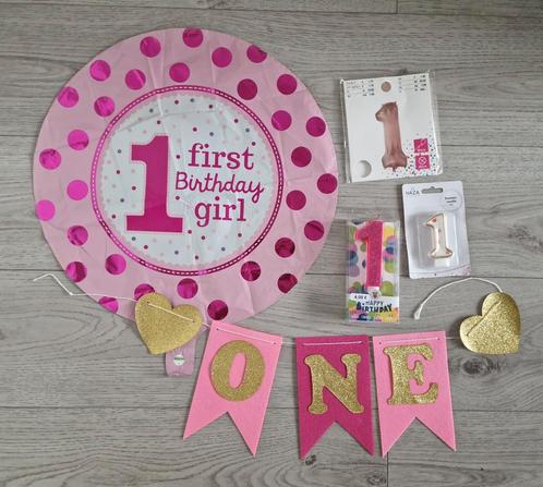 Verjaardag 1 eerste verkaardag versiering decoratie one roze, Hobby en Vrije tijd, Feestartikelen, Nieuw, Versiering, Verjaardag