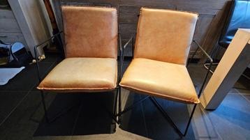 Stoelen leer - 2 stuks - lichtbruin beschikbaar voor biedingen