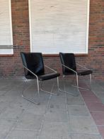 Set jaren 80 stoelen echt leer chroom buisframe, Ophalen, Gebruikt, Twee, Zwart
