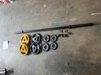 Halter stang met schijven gewichten, Sport en Fitness, Gebruikt, Met, Halterstang, Halterset