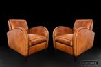Exclusieve Art Deco fauteuil(s) in dik natuurecht zadelleer, Nieuw, Ophalen of Verzenden, 75 tot 100 cm, Leer