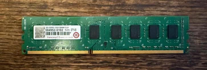 2GB Transcend PC3-10600U 1333MHz CL9 DDR3, Computers en Software, RAM geheugen, Zo goed als nieuw, Desktop, 2 GB, DDR3, Ophalen of Verzenden