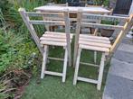 Bistrostoeltjes tuinstoeltjes terrasstoeltjes tekst blauw, Ophalen, Gebruikt, Hout, Inklapbaar