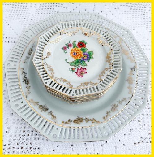 Brocant petit four setje high tea servies petitfour bordjes, Antiek en Kunst, Antiek | Servies los, Ophalen of Verzenden