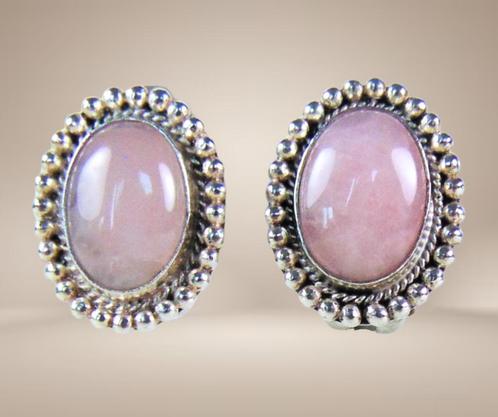 Prachtige 925 zilveren ROZE KWARTS oorbellen!, Sieraden, Tassen en Uiterlijk, Oorbellen, Zo goed als nieuw, Zilver, Zilver, Met edelsteen