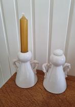 Witte aardewerk kaarsenhouders engeltjes / engelen, Diversen, Kerst, Ophalen of Verzenden, Zo goed als nieuw