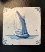 Antieke delfts blauwe tegel, scheepje gaffelgetuigt, Ophalen of Verzenden
