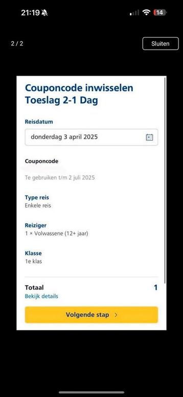 NS upgrade van 2e naar 1e klas kortingscode ov treinkaartje beschikbaar voor biedingen