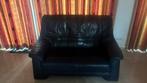 Donkerblauwe leren 2 zits bank, Ophalen, Tweepersoons, Zo goed als nieuw, Rechte bank